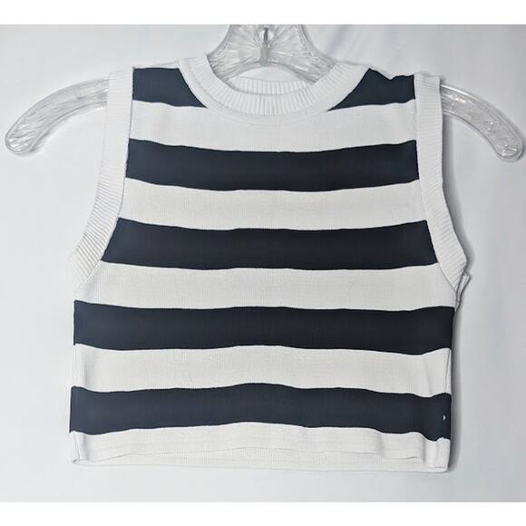 Cropped black white striped sleeveless sweater tank top vest size XS Y2KStyle - Picture 1 of 5